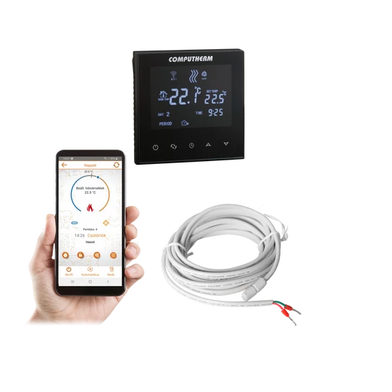 Computherm E300 padló érzékelő WiFi, fekete termosztát